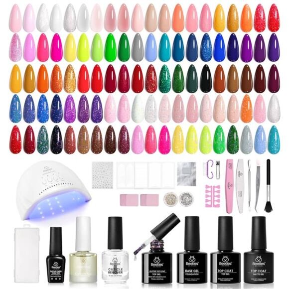 85 Pcs Gel Nail Polish Kit with U V Light 55 Colors Jelly Pink Gel
